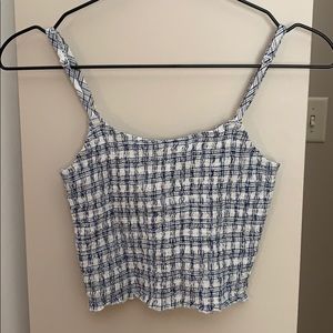 plaid cropped smocked tank top